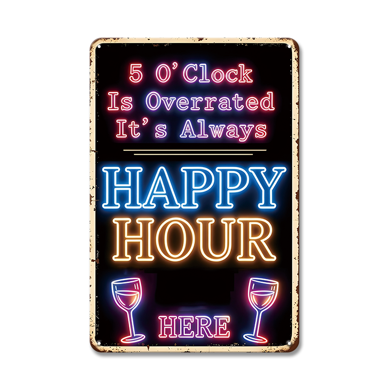 ブリキ看板 HAPPY HOUR バー お酒 ネオン レトロ 壁飾り インテリア