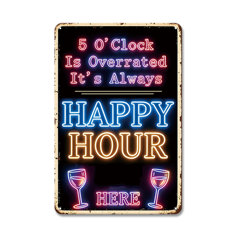 ブリキ看板 HAPPY HOUR バー お酒 ネオン レトロ 壁飾り インテリア