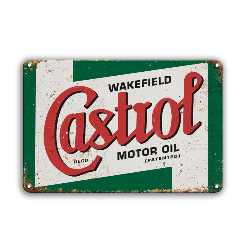 ブリキ看板 Castrol カストロール レトロ オイル 看板 ガレージ 壁飾り