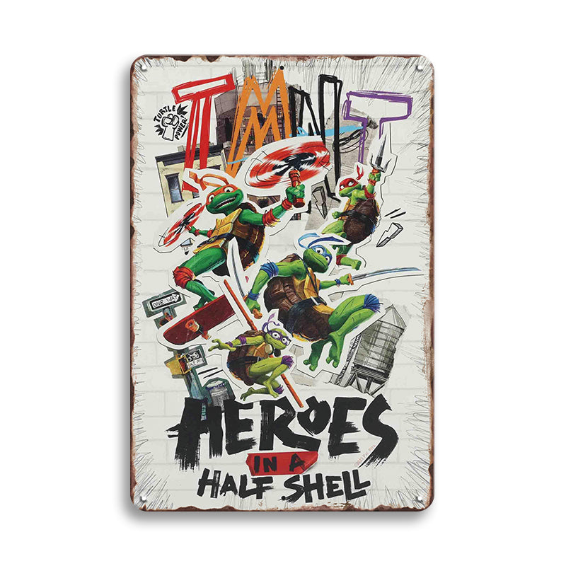 タートルズ ブリキ看板 TMNT ミュータントタートルズ Heroes in a Half Shell アメコミ レトロ アメリカン雑貨 インテリア 壁飾り