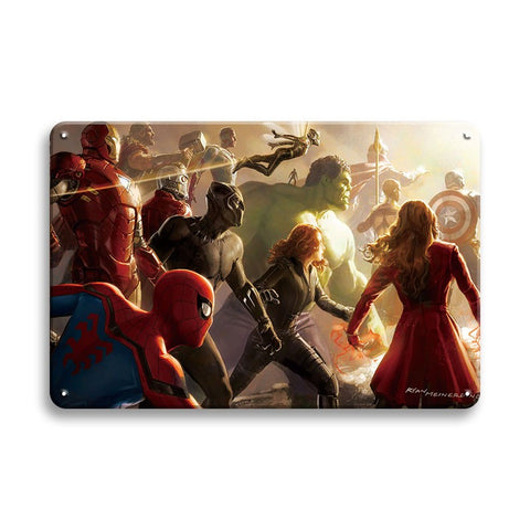 ブリキ看板 アベンジャーズ マーベル アイアンマン スパイダーマン キャプテンアメリカ ハルク ブラックパンサー ブラックウィドウ スカーレットウィッチ インテリア 壁飾り レトロ