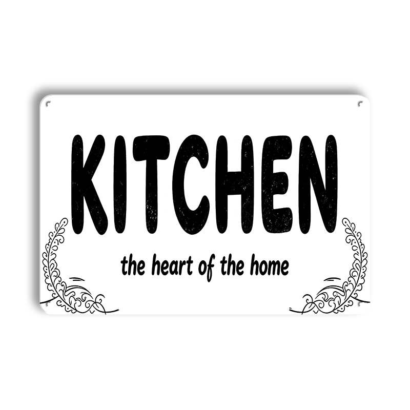 ブリキ看板 KITCHEN the heart of the home キッチン シンプル モノトーン おしゃれ 壁飾り