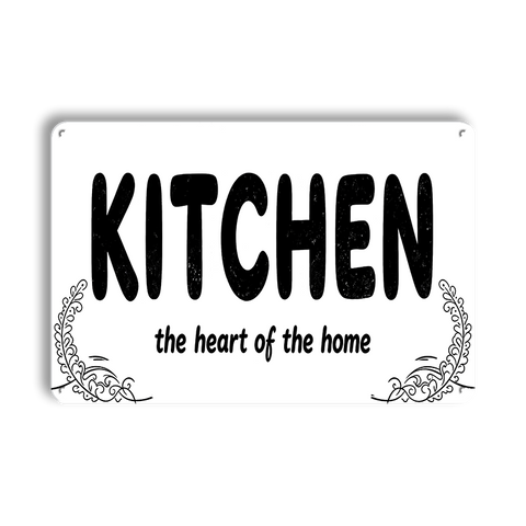 ブリキ看板 KITCHEN the heart of the home キッチン シンプル モノトーン おしゃれ 壁飾り