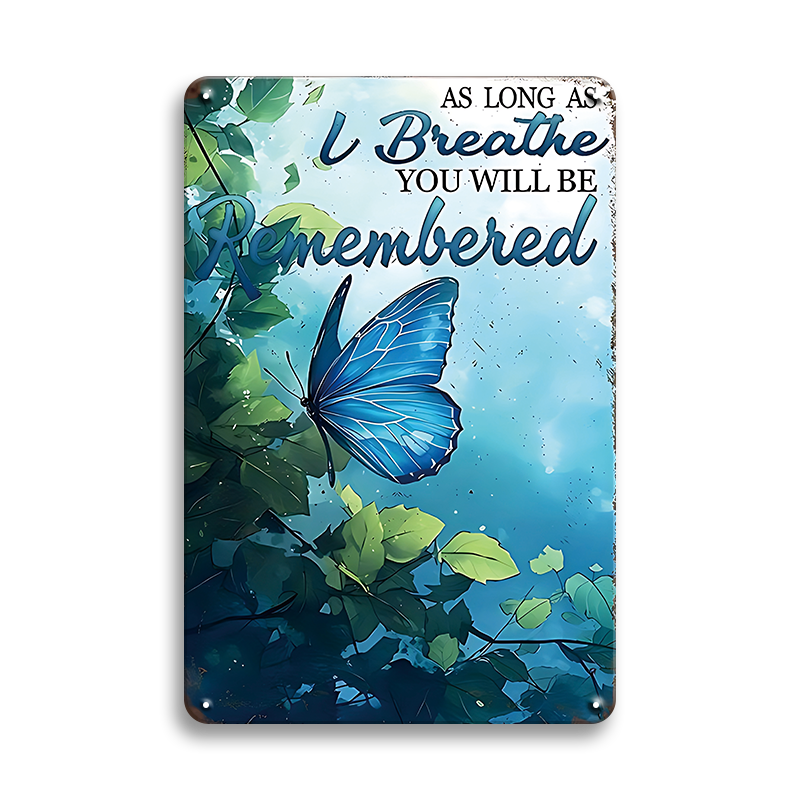 ブリキ看板 As long as I breathe 名言 メッセージ 蝶々 バタフライ 追悼 メモリアル 壁飾り