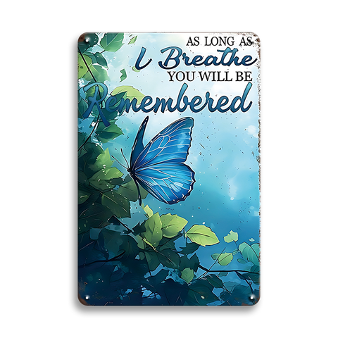 ブリキ看板 As long as I breathe 名言 メッセージ 蝶々 バタフライ 追悼 メモリアル 壁飾り