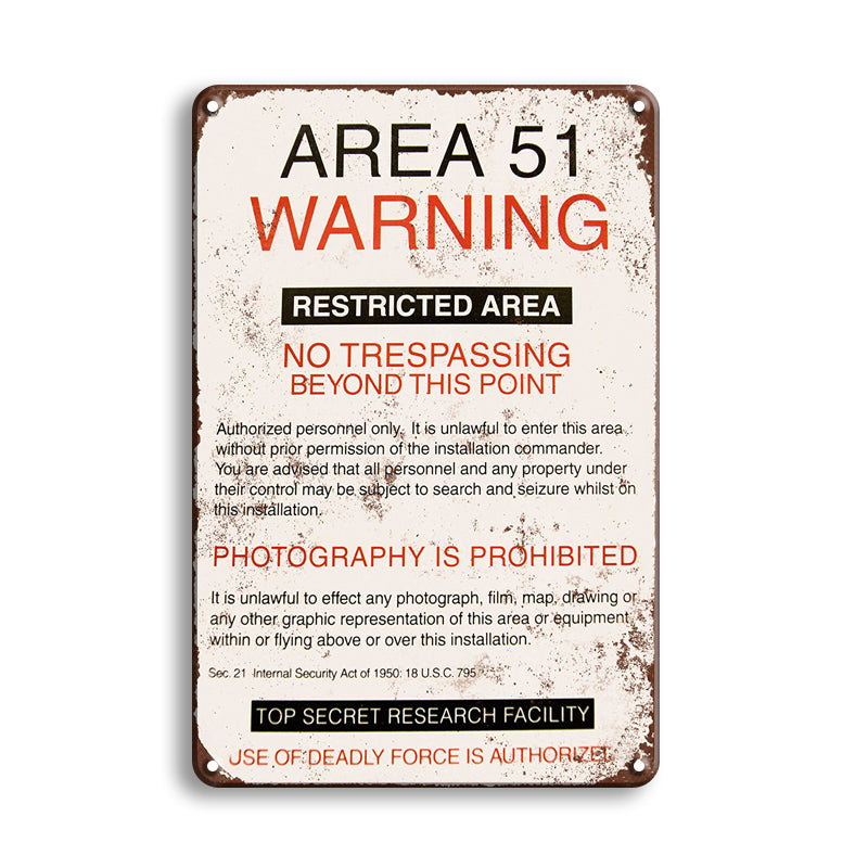 AREA51 エリア51 ブリキ看板 WARNING 警告 看板 アメリカン雑貨 レトロ インテリア ビンテージ 壁飾り