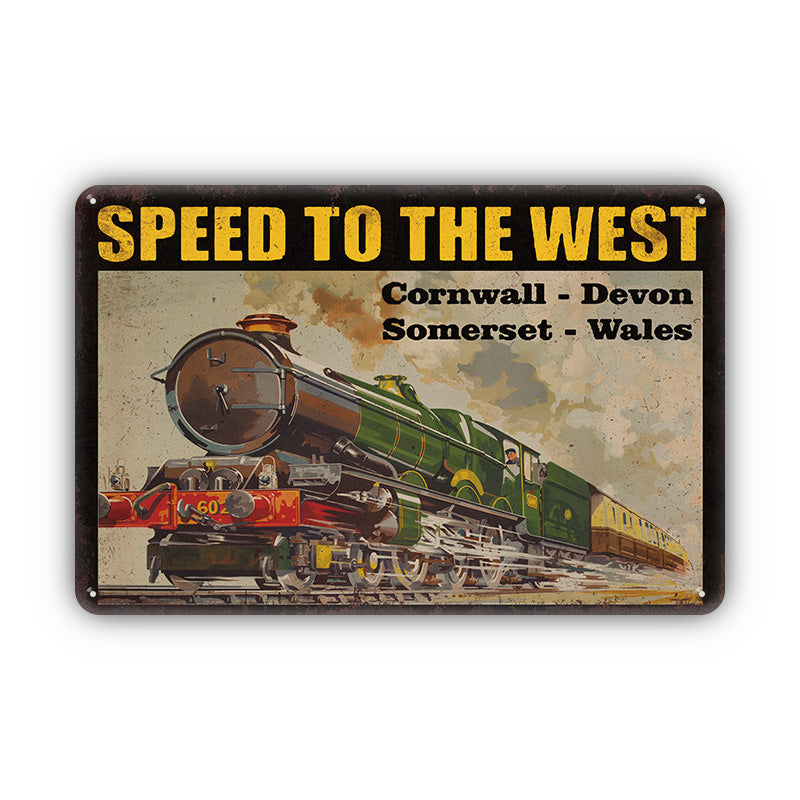 ブリキ看板 蒸気機関車 レトロ アンティーク 壁飾り ヴィンテージ インテリア雑貨 SPEED TO THE WEST 英国風