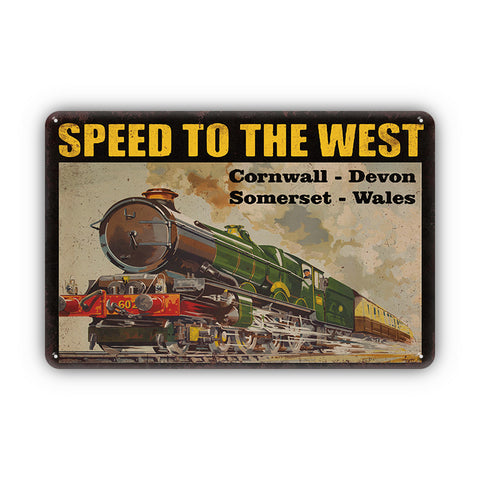 ブリキ看板 蒸気機関車 レトロ アンティーク 壁飾り ヴィンテージ インテリア雑貨 SPEED TO THE WEST 英国風