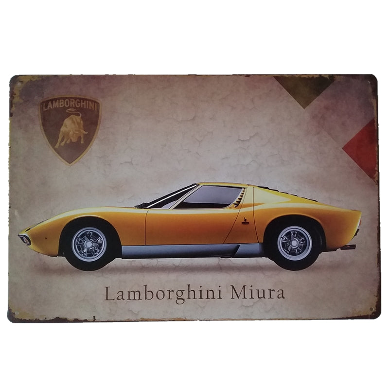 ブリキ看板 Lamborghini Miura ランボルギーニ ミウラ イタリア スーパーカー 壁飾り
