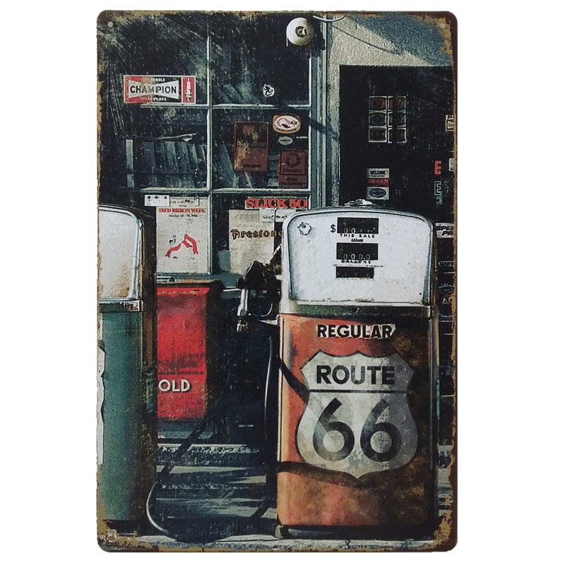 ブリキ看板 REGULAR ROUTE 66 ガソリンスタンド レトロ ヴィンテージ ガス アメリカン 壁飾り
