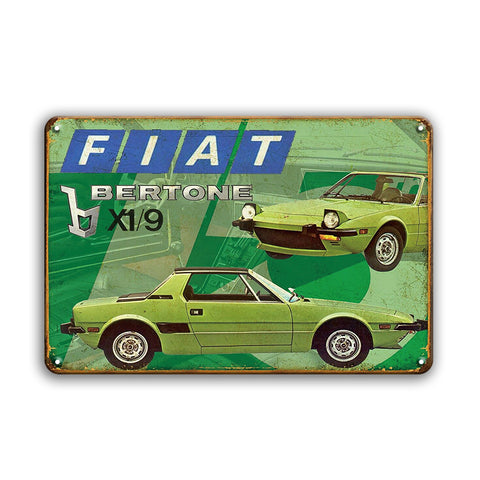 ブリキ看板 FIAT BERTONE X1/9 フィアット ベルトーネ イタリア車 スポーツカー クラシックカー 旧車 ヴィンテージ広告 ガレージ インテリア 壁飾り おしゃれ