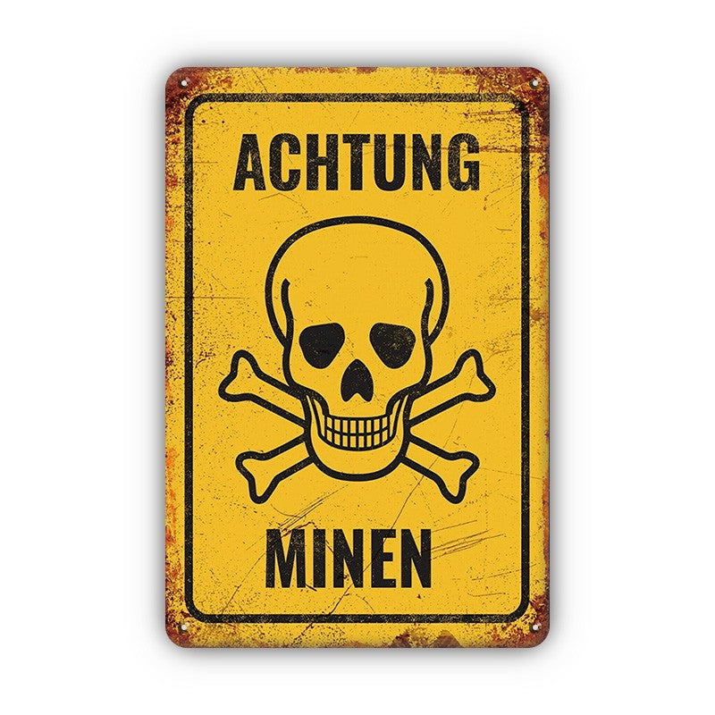 ブリキ看板 ドクロ 骸骨 注意看板 ACHTUNG MINEN 危険警告 レトロ ビンテージ インテリア 雑貨 壁飾り