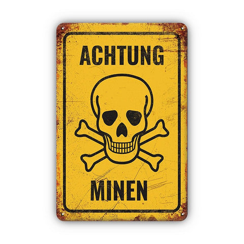 ブリキ看板 ドクロ 骸骨 注意看板 ACHTUNG MINEN 危険警告 レトロ ビンテージ インテリア 雑貨 壁飾り