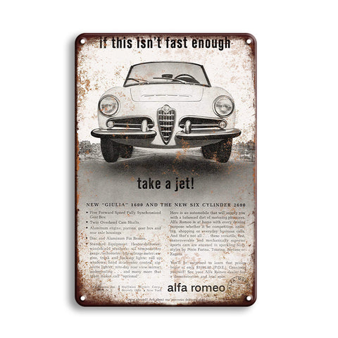 ブリキ看板 alfa romeo アルファロメオ GIULIA 1600 2600 スポーツカー イタリア車 ヴィンテージ広告 ポスター レトロ ガレージ インテリア 壁飾り おしゃれ
