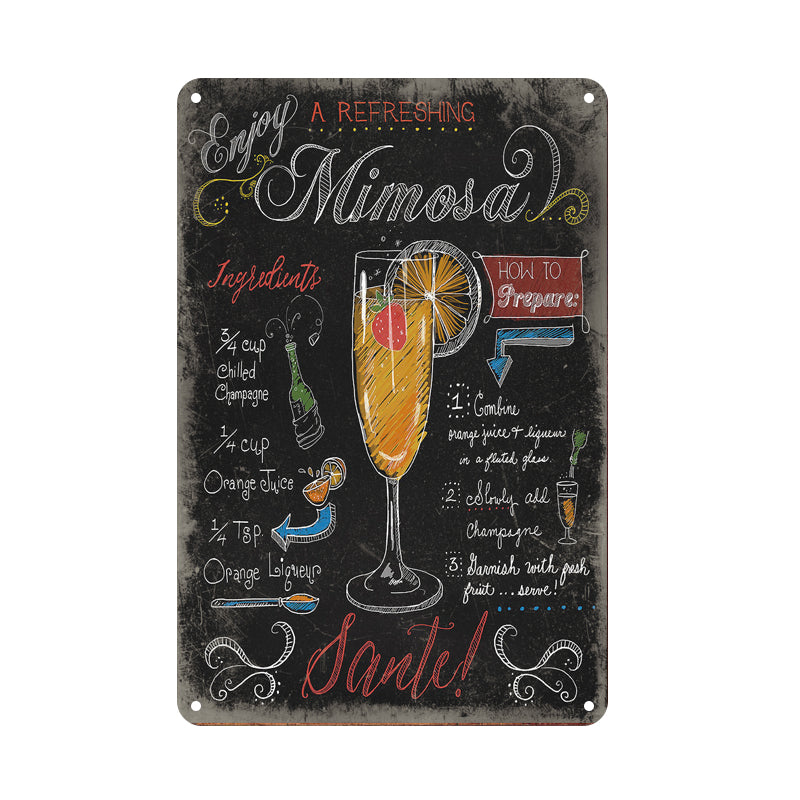 ブリキ看板 ミモザ Mimosa カクテル レシピ シャンパン BAR おしゃれ 壁飾り