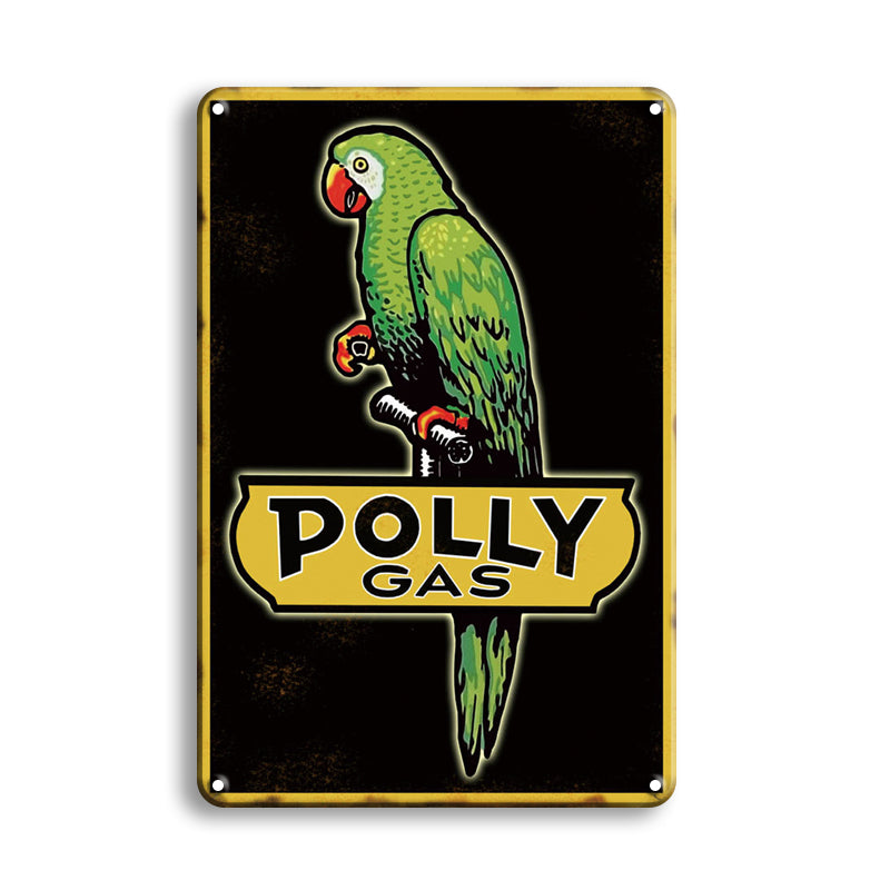 ブリキ看板 レトロ オウム POLLY GAS アメリカン ガレージ 壁飾り