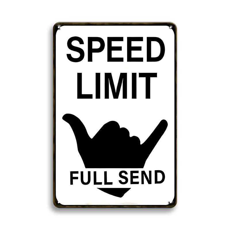 ブリキ看板 SPEED LIMIT FULL SEND サーフィン シャカサイン ハンドサイン アメリカン雑貨 レトロ インテリア ビンテージ 壁飾り