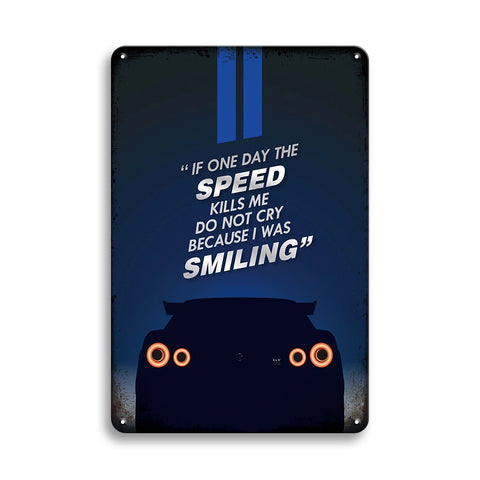 ブリキ看板 NISSAN GT-R R35 日産 スカイライン スポーツカー IF ONE DAY THE SPEED KILLS ME 名言 走り屋 レトロ ガレージ インテリア 壁飾り おしゃれ