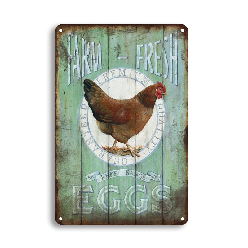 ブリキ看板 FARM FRESH EGGS ニワトリ 鶏 卵 田舎 カントリー キッチン 壁飾り