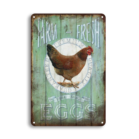 ブリキ看板 FARM FRESH EGGS ニワトリ 鶏 卵 田舎 カントリー キッチン 壁飾り