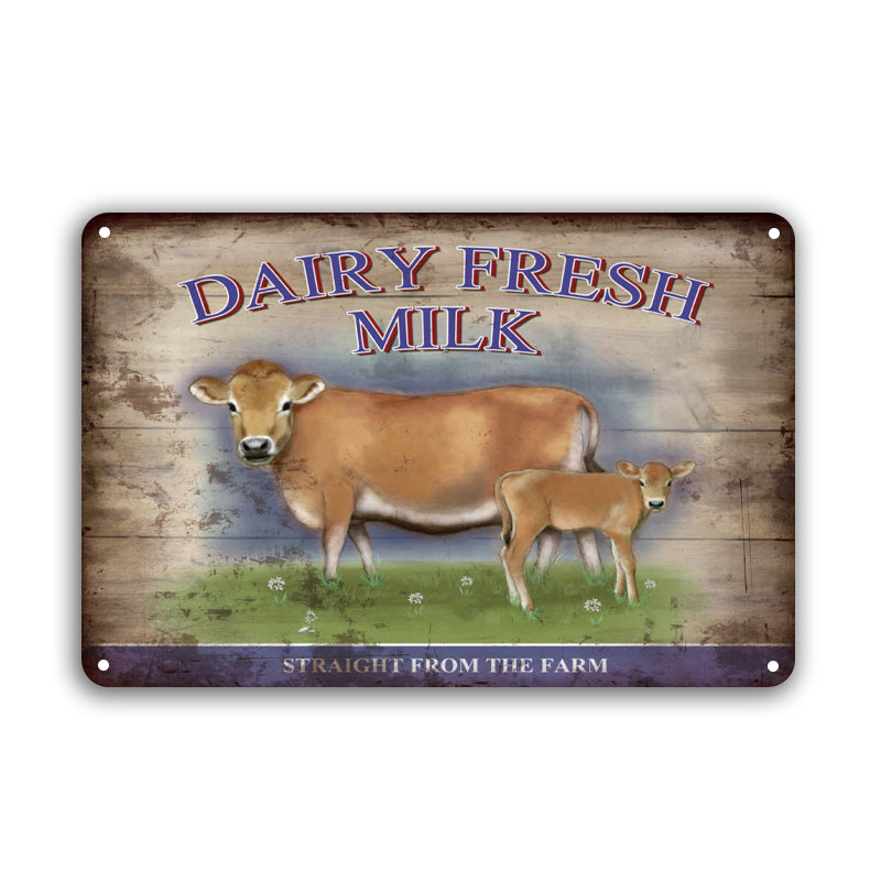 ブリキ看板 DAIRY FRESH MILK 牛 親子 田舎 ファーム カントリー 壁飾り