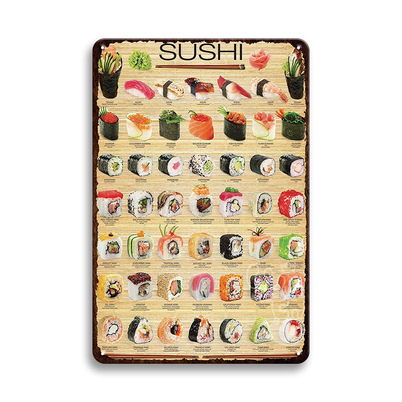 寿司 ブリキ看板 メニュー 和食 レトロ 壁飾り インテリア 30×20cm