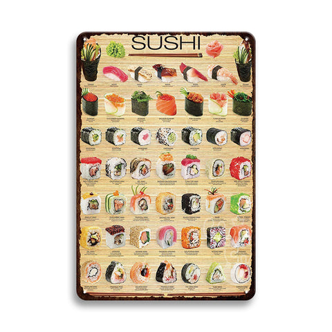 寿司 ブリキ看板 メニュー 和食 レトロ 壁飾り インテリア 30×20cm