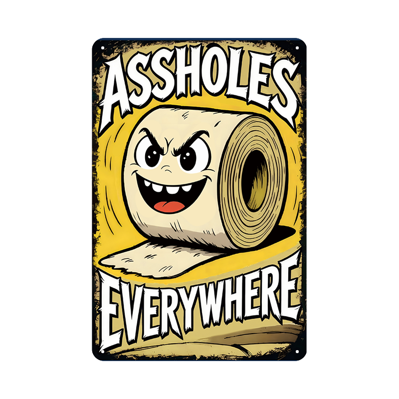 ブリキ看板 ASSHOLES EVERYWHERE トイレットペーパー 英字 ユーモア おもしろ アメリカン雑貨 レトロ ヴィンテージ インテリア 壁飾り おしゃれ