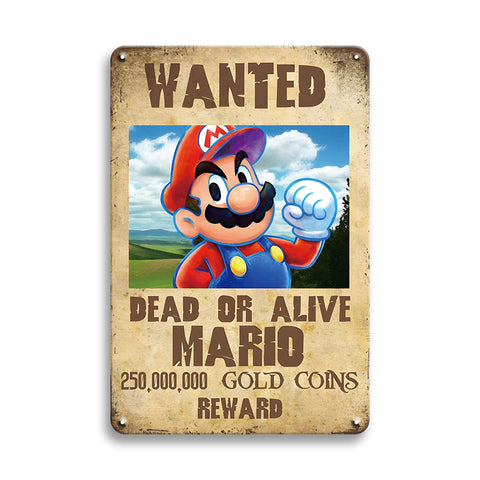 マリオ WANTED ポスター風 ブリキ看板 ビンテージ インテリア 壁飾り コレクション