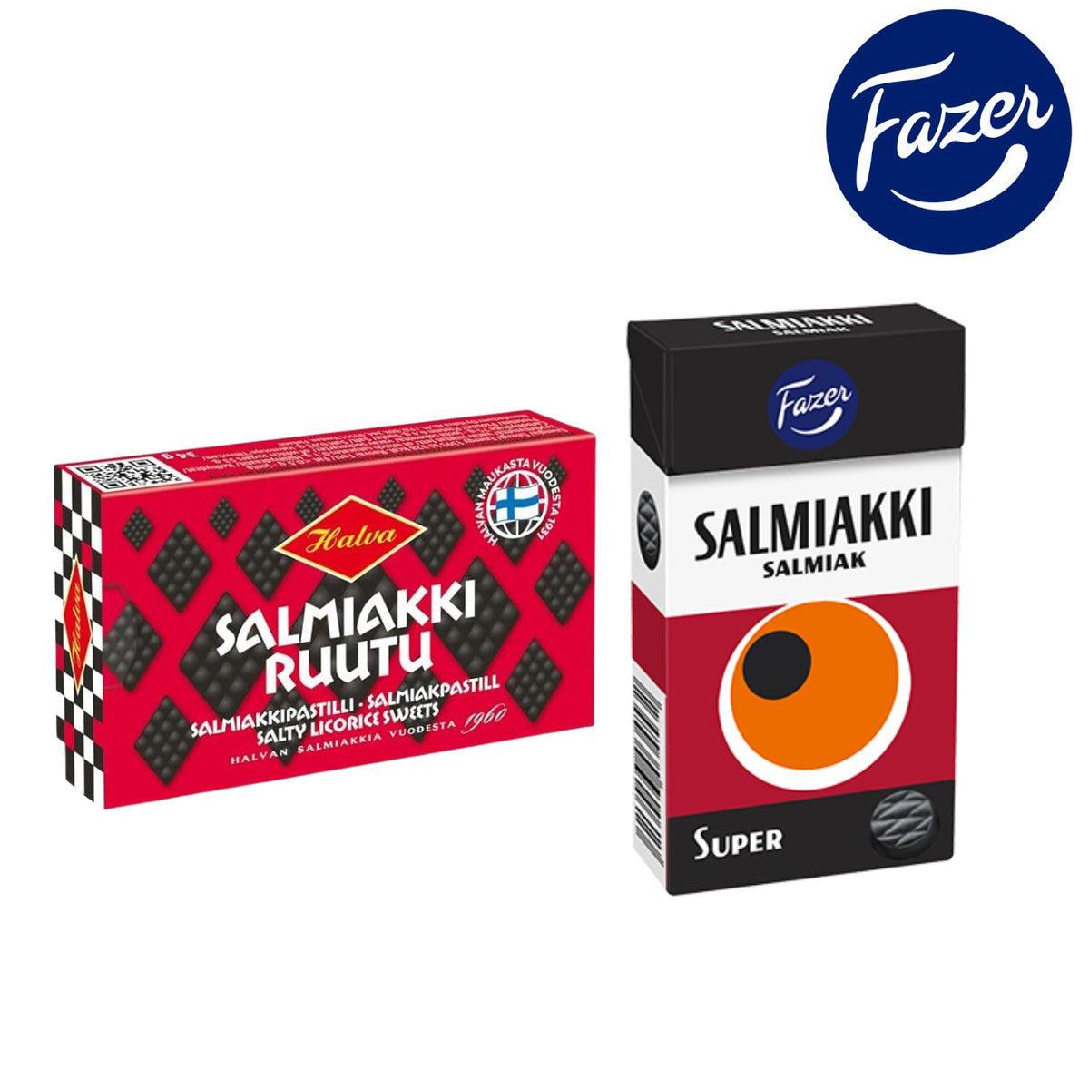 Fazer スーパーサルミアッキ 38g ＆ Halva (ハルヴァ) サルミアッキ リコリス グミ 34g 2箱セット