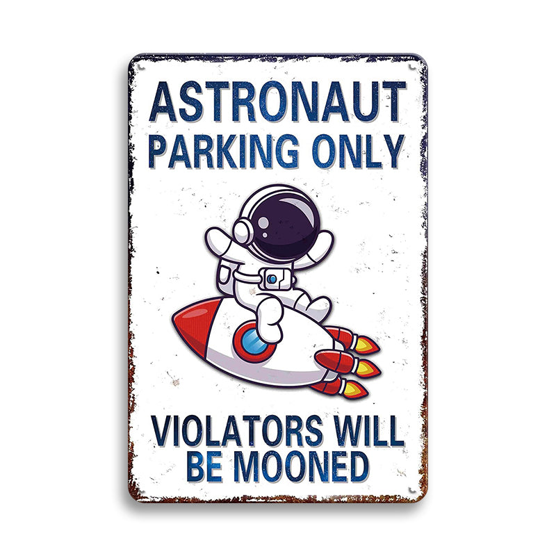 宇宙飛行士 パーキング専用 ブリキ看板 Astronaut Parking Only ヴィンテージ風