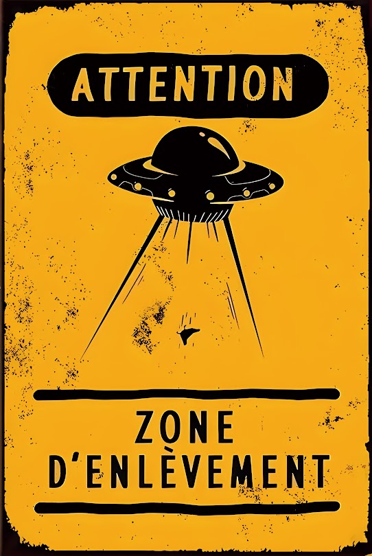 ブリキ看板 UFO フランス語 注意サイン 宇宙人 レトロ 警告