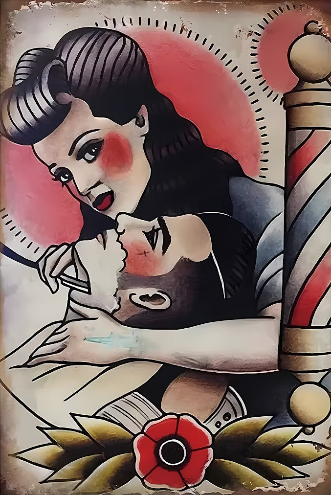 ブリキ看板 バーバー 理容室 タトゥーアート ヴィンテージ風 インテリア