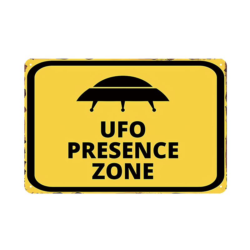 UFO PRESENCE ZONE ブリキ看板 警告サイン 宇宙人 エイリアン ガレージ インテリア