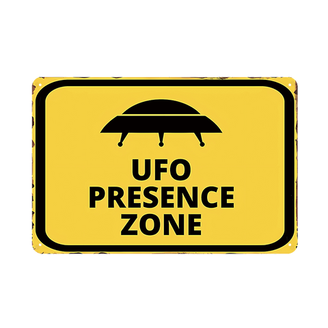 UFO PRESENCE ZONE ブリキ看板 警告サイン 宇宙人 エイリアン ガレージ インテリア