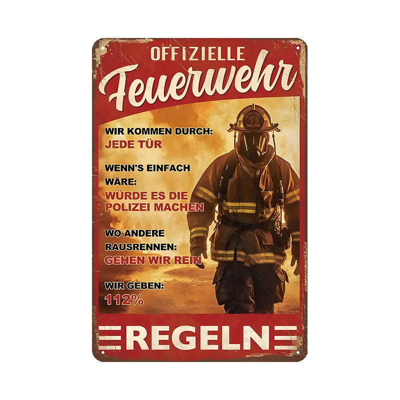 ブリキ看板 レトロ 消防士 インテリア 壁飾り ドイツ Feuerwehr ポスター ビンテージ風 ディスプレイ 雑貨