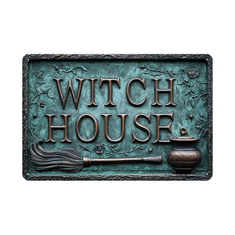 ブリキ看板 WITCH HOUSE 魔女 ハロウィン レトロ インテリア 壁飾り ビンテージ おしゃれ ディスプレイ