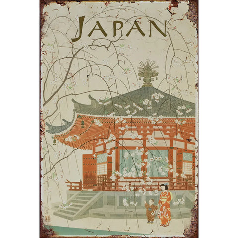 JAPAN ブリキ看板 桜 神社 お寺 和風 レトロ インテリア 雑貨