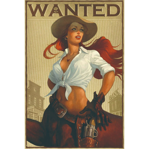 WANTED カウガール ブリキ看板 アメリカン レトロ 西部劇 ガンガール セクシー インテリア 雑貨 壁飾り
