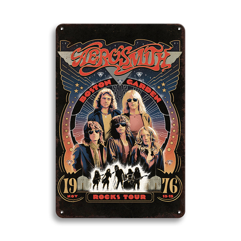 ブリキ看板 エアロスミス Aerosmith レトロ ポスター ボストンガーデン1976 ロック バンド ヴィンテージ風 インテリア 壁飾り