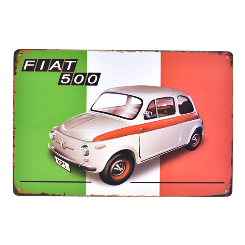 FIAT 500 クラシックカー ヴィンテージ イタリア国旗 ブリキ看板