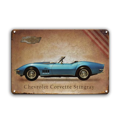 Chevrolet Corvette Stingray 車 ブリキ看板 ビンテージ インテリア 壁飾り コレクション