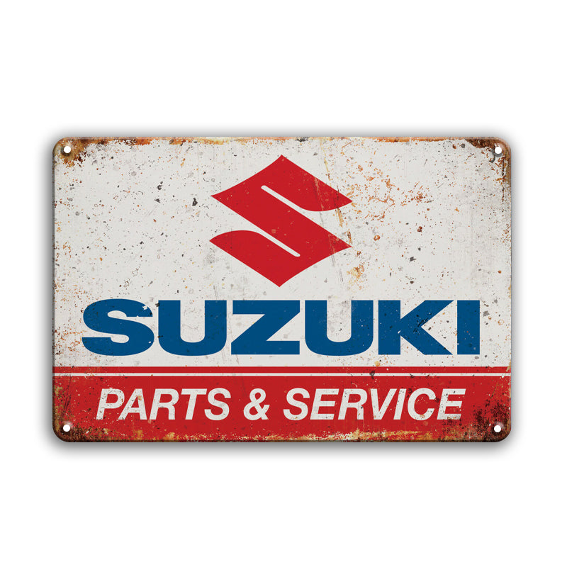 SUZUKI パーツ サービス ロゴ ブリキ看板 ビンテージ インテリア 壁飾り