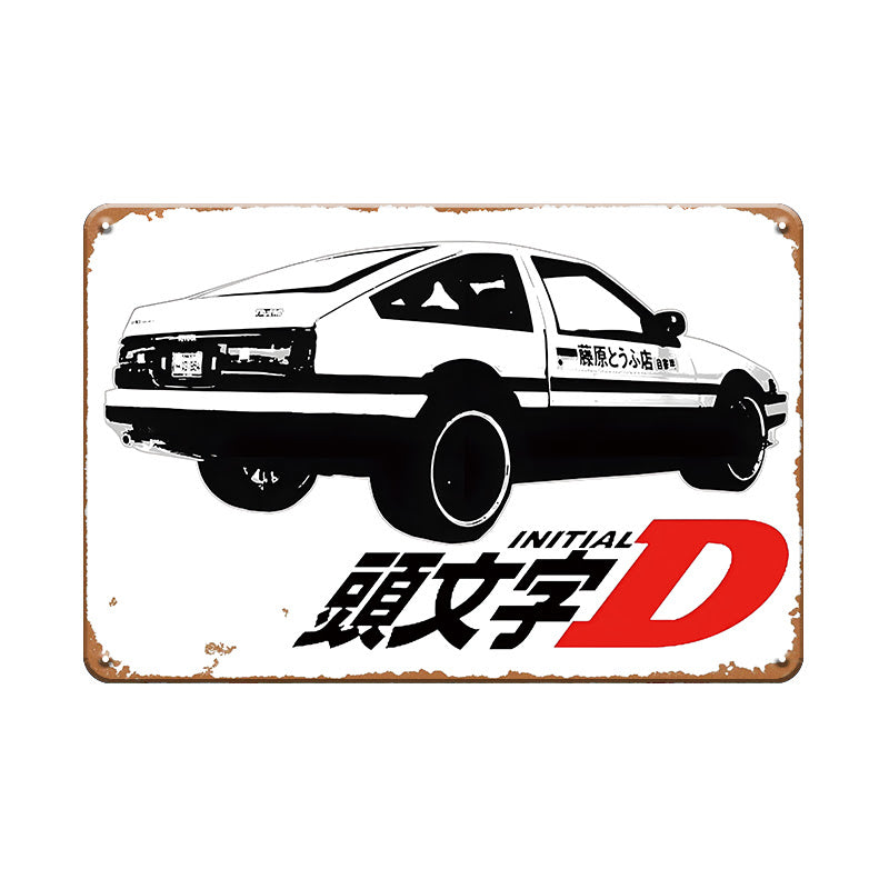 頭文字D AE86 藤原とうふ店 ブリキ看板 Initial D 車 レトロ ガレージ インテリア
