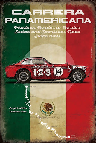 ブリキ看板 カレラパナメリカーナ Carrera Panamericana レースカー メキシコ インテリア レトロ 雑貨