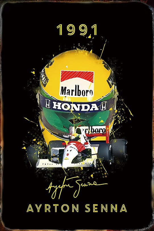 セナ ブリキ看板 F1 アイルトンセナ 1991 HONDA