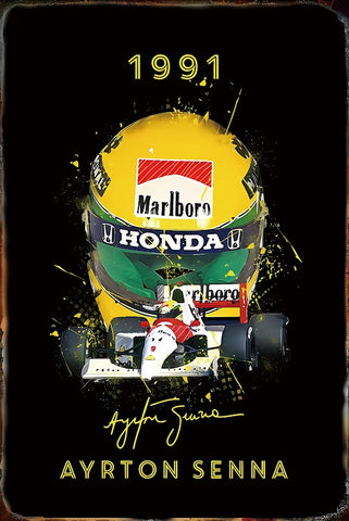 セナ ブリキ看板 F1 アイルトンセナ 1991 HONDA