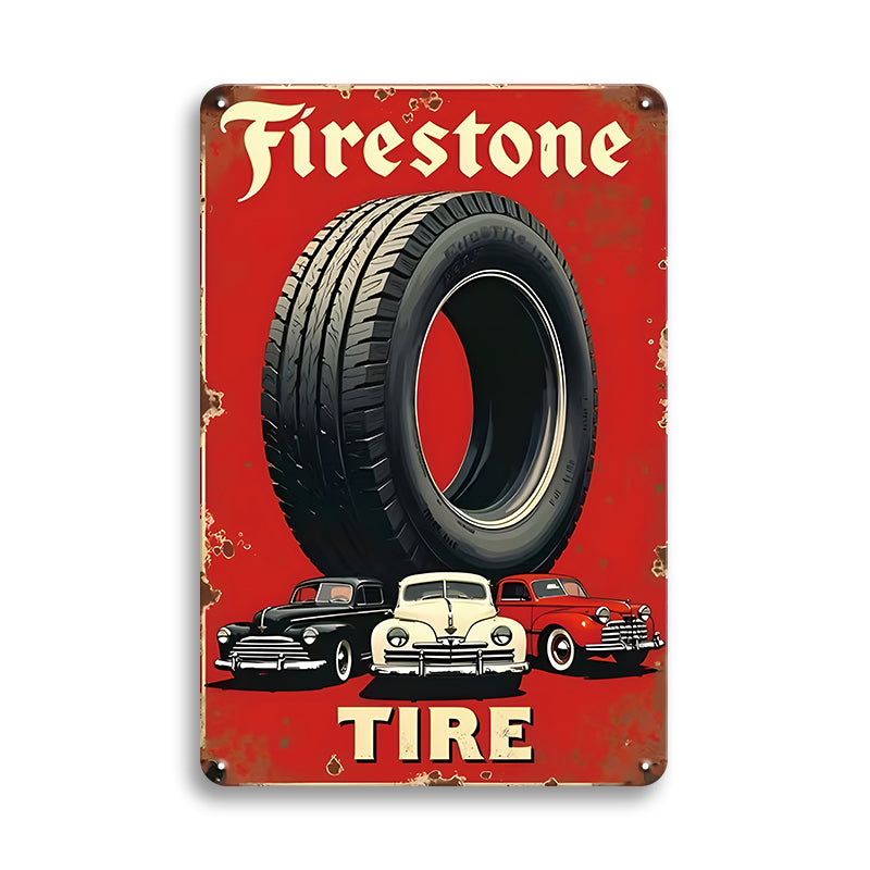 ブリキ看板 レトロ 壁飾り インテリア ビンテージ Firestone タイヤ 車 アメリカン雑貨 ガレージ ディスプレイ