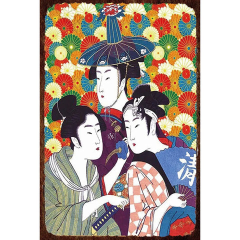 浮世絵 歌舞伎美人画 菊模様 ブリキ看板 レトロ 和風 インテリア