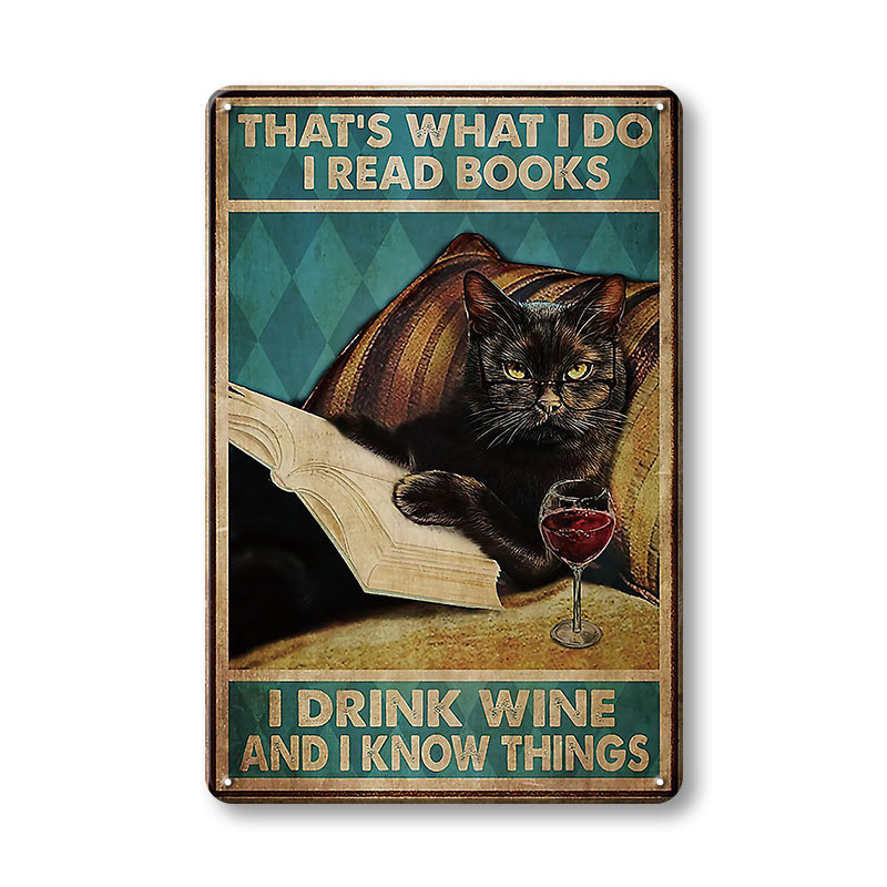 黒猫 ワイン 本 ブリキ看板  ヴィンテージ インテリア